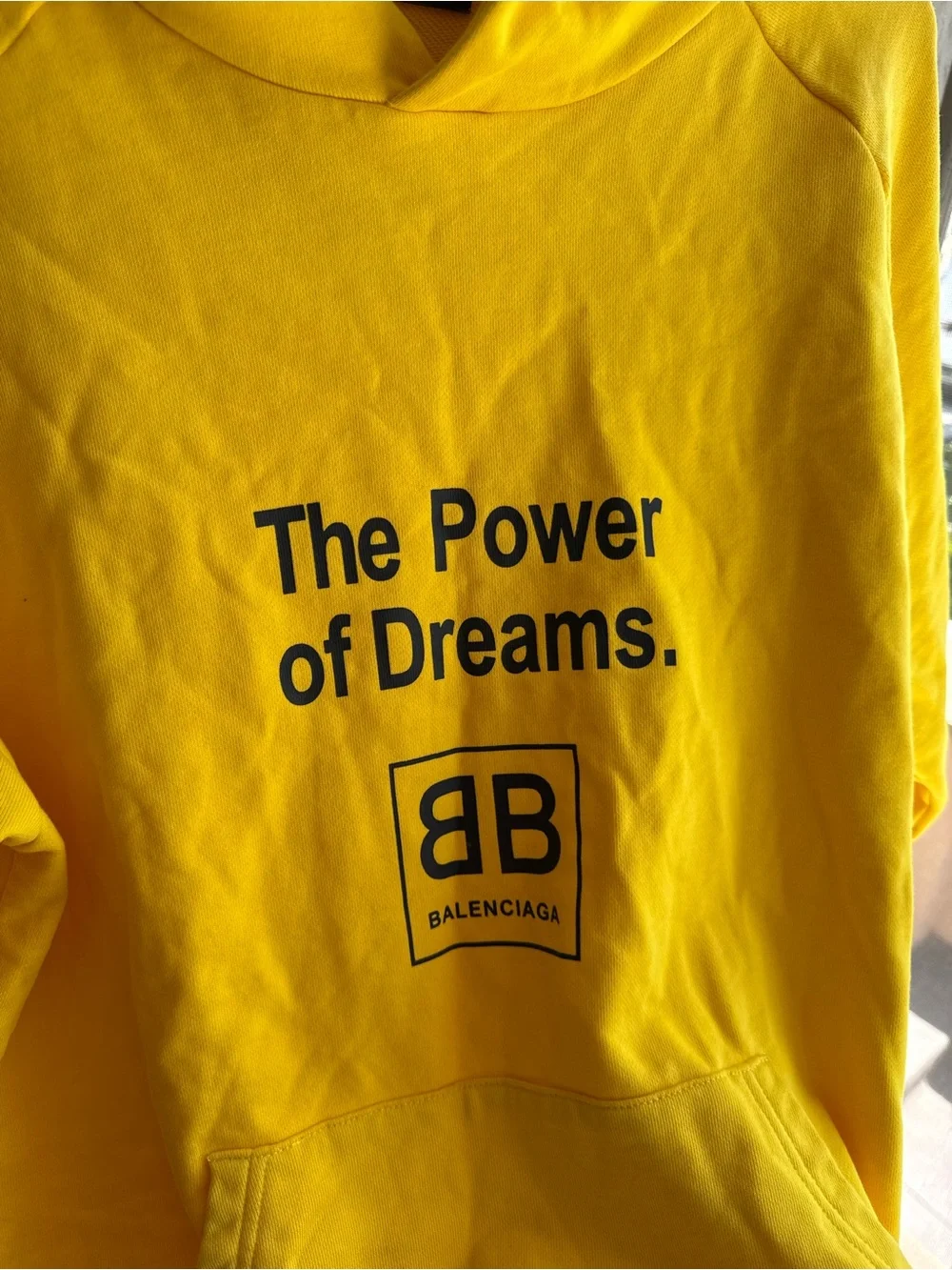 Balenciaga Men’s Yellow Crewneck Hoodie With 'The Power of Dreams' Logo